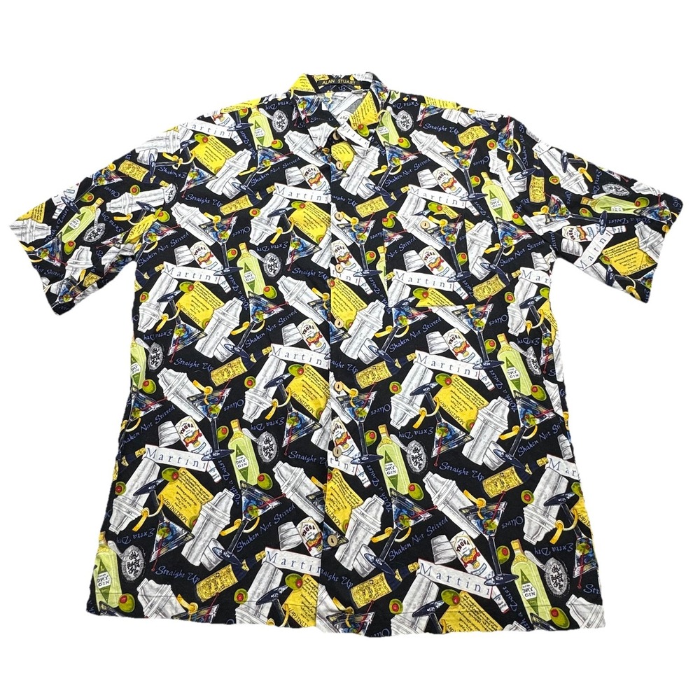 Alan Stuart Mens Button Up Shirt‎ Martini Multicolor Size 2XT Vintage USA AOP
